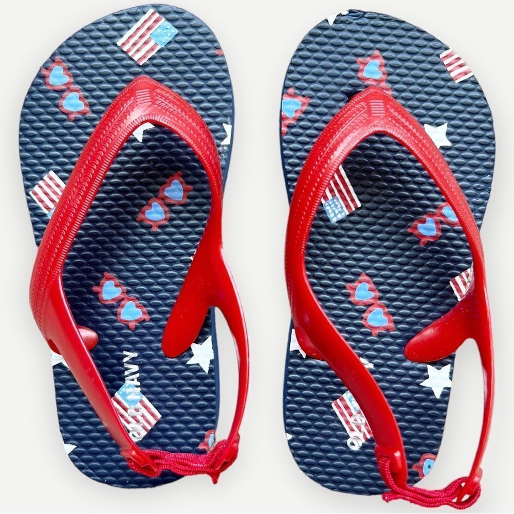 Old Navy Baby Toddler American Flag July 4th Flip Flops Sandals. Toddler 8.